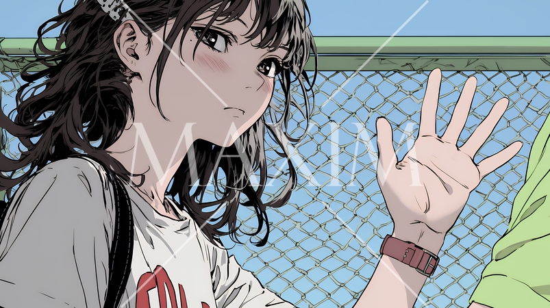 手のひらを相手に向けて見せるジェスチャーをして拒否の意思を表している若い女性