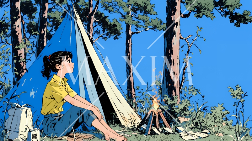 ソロキャンプを楽しんでいる若い女性