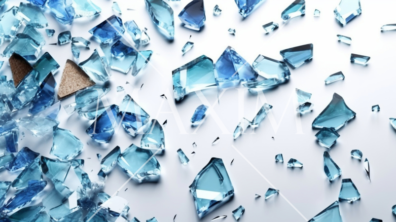 ガラスが割れて飛び散っている-白背景画像：精緻CG画像