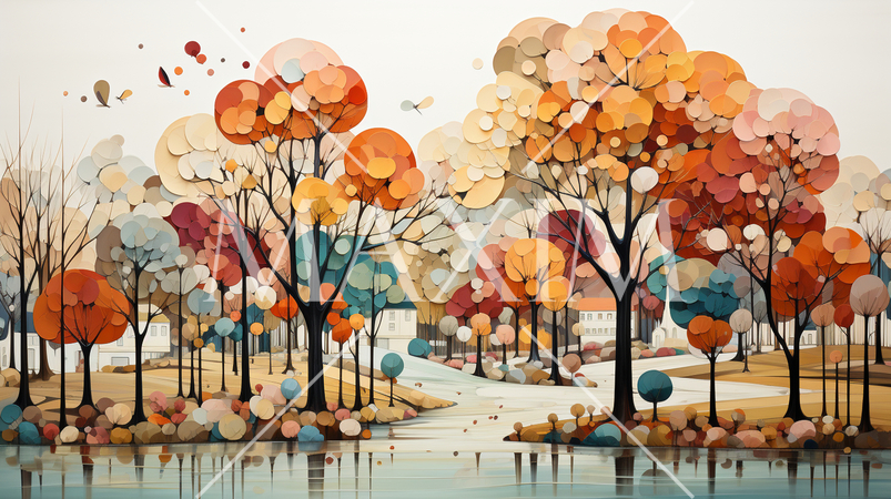 秋の公園：キュービズムな表現