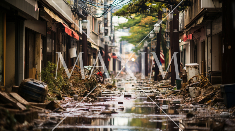 台風一過：大きな台風が過ぎ去った都会の翌朝