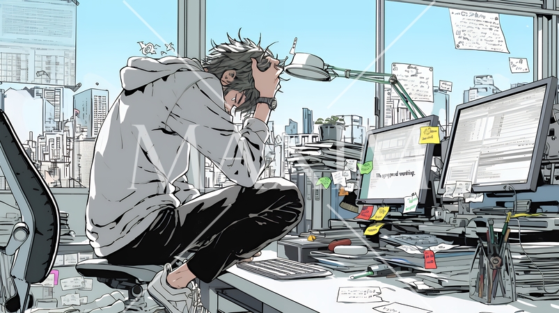 技術的な問題に直面し、肩をすくめて困惑している技術者