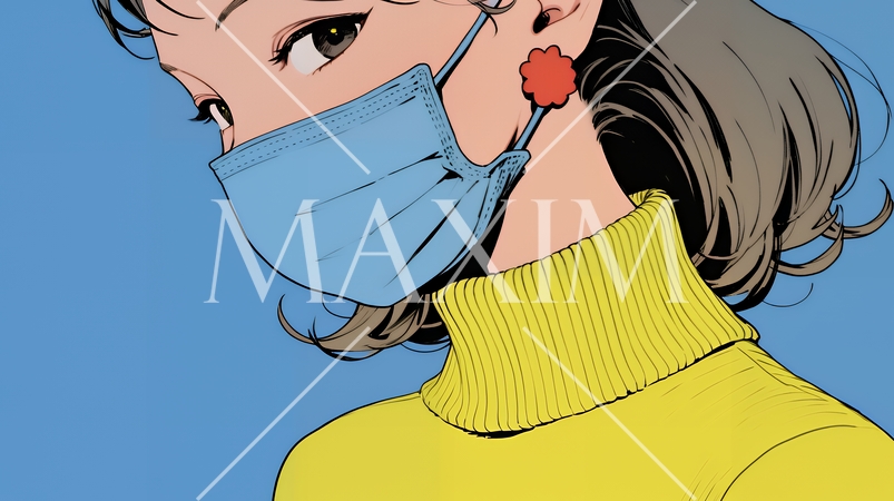 使い捨て不織布マスクをつけた若い女性