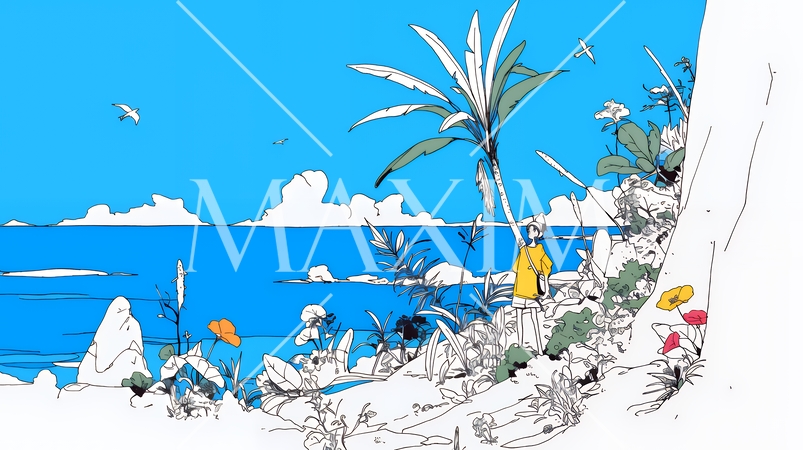 夏のビーチの風景（シンプルな色使い）