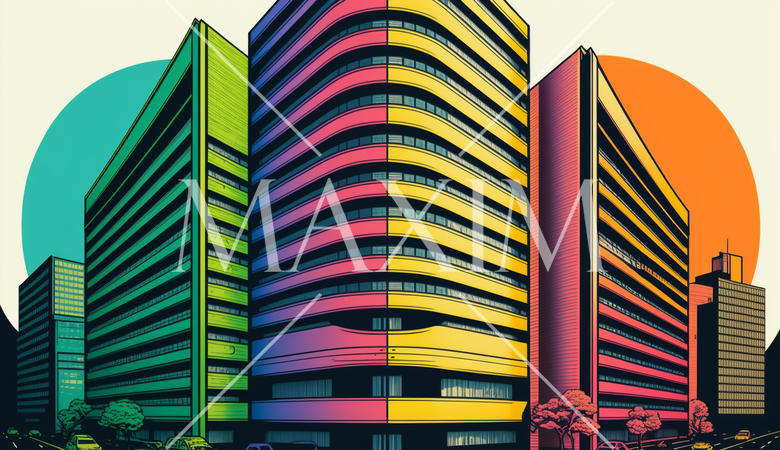東京のオフィス街の街並みをポップアートで表現
