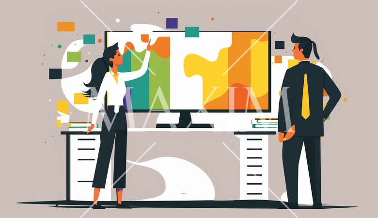 ビジネスミーティング：PC画面を見ながら