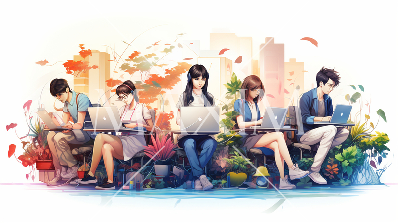 モバイルワーク：モバイルデバイスを使用した仕事、リモート作業。