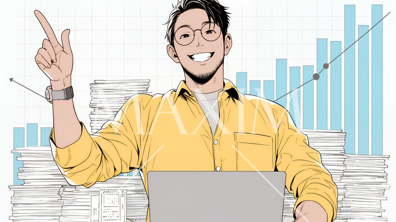 人差し指を立てて決断を下したビジネスパーソン