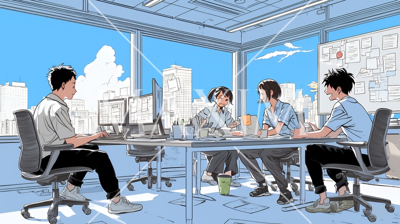 資料を見ながら打ち合わせをする会社員｜オフィスのビジネスミーティングイメージ