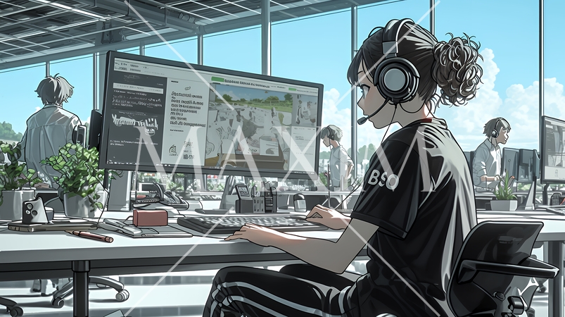 近代的なコールセンターのオフィスで働く女性オペレーター