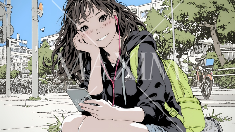 嬉しそうな表情でスマホを使っている女性