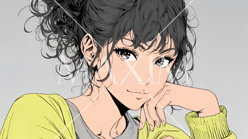 お茶目な（生意気な表情をした遊び心のある）若い女性