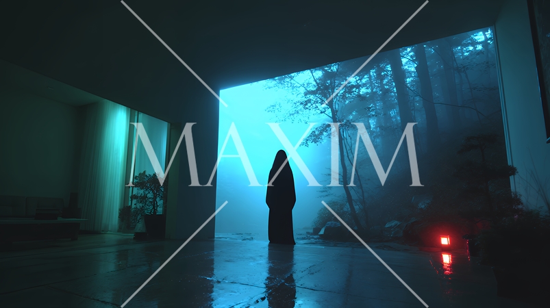 暗闇に佇む長い黒髪の幽霊女性｜日本的現代ホラーの恐怖イメージ