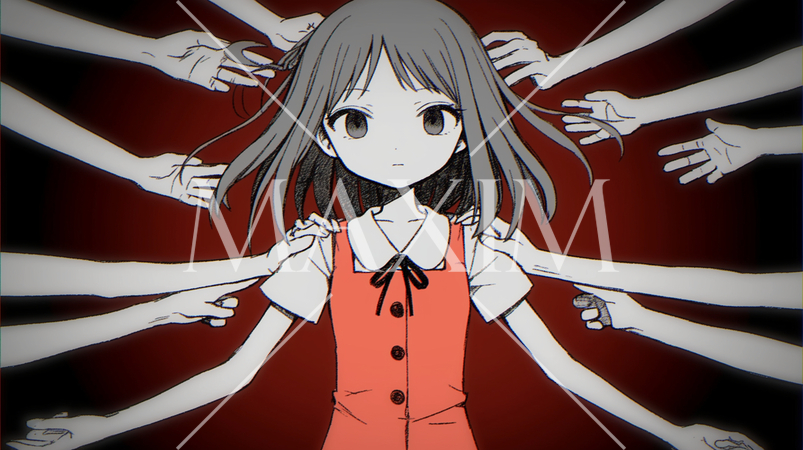 痴漢は犯罪です：無防備な少女にたくさんの男性の手が伸びている