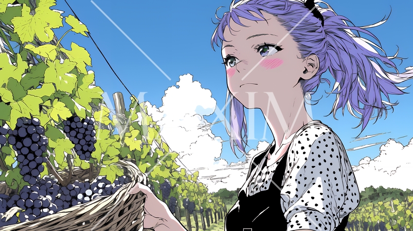 葡萄を収穫している若い女性