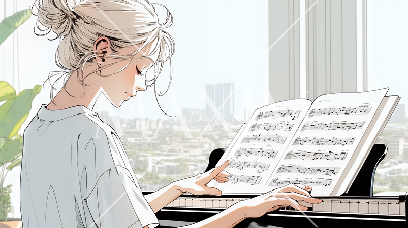 ピアノを弾いている若い女性