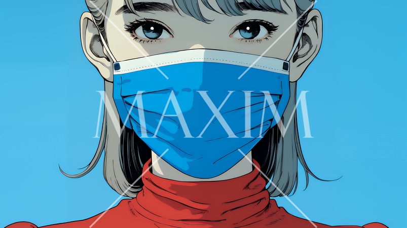 使い捨て不織布マスクをつけた若い女性