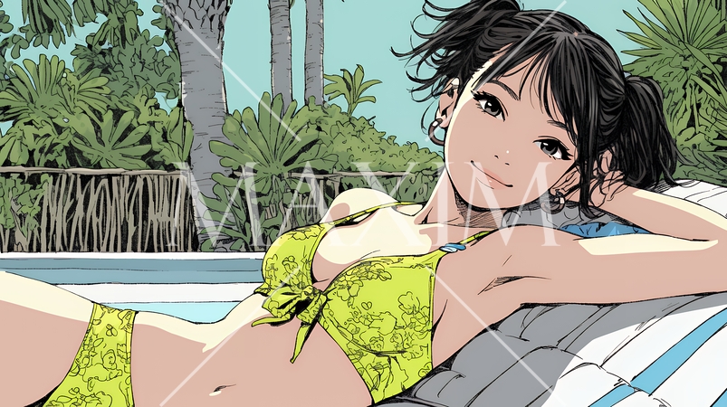 ビーチリゾートを旅行中のビキニ姿の若い女性