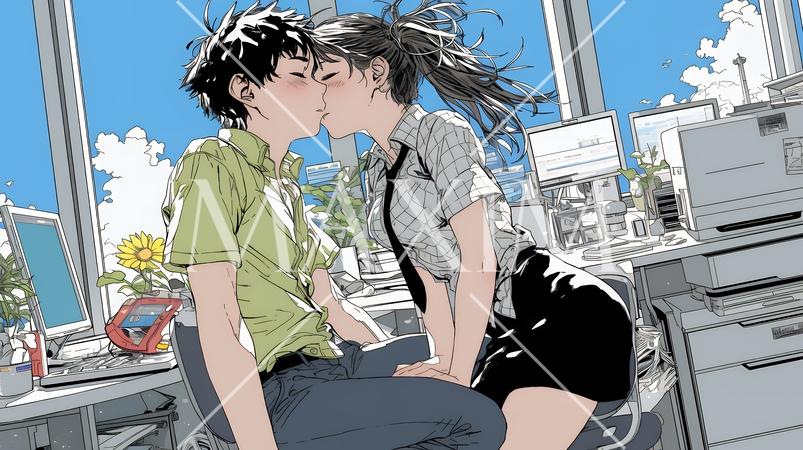 オフィスラブ（社内恋愛）をしている若いカップル