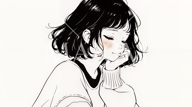 ため息をつく若い女性（シンプルな色使い）