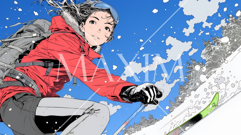 スキーを楽しんでいる若い女性