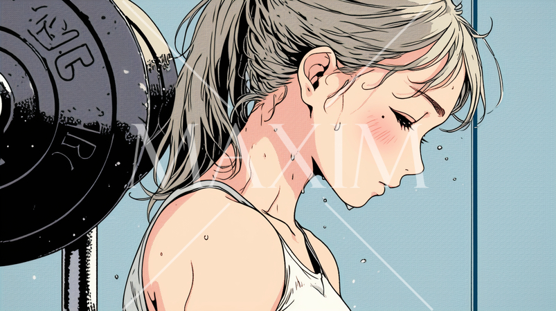 ウェイトトレーニングをしている若い女性：休憩中