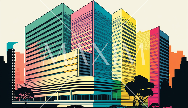 東京のオフィス街の街並みをポップアートで表現