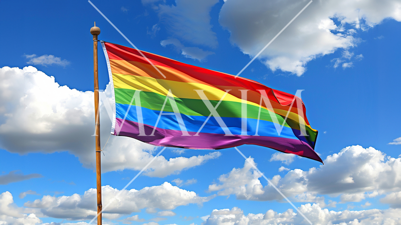 青い空に翻るLGBTを意識した虹色の旗