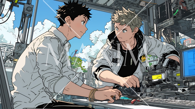 OJT：工場環境で機械の操作方法をチームメンバーに集中した表情で教える監督者