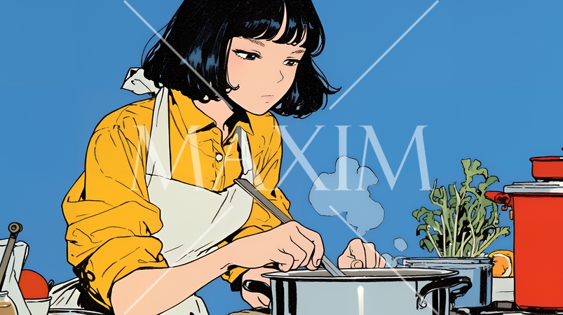 なれない料理に奮闘中の若い女性