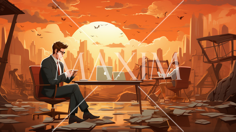 大災害に見舞われても仕事をし続けるビジネスマン