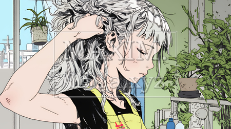 髪をいじる若い女性｜髪型や身だしなみを気にする女性のイラスト素材（イラストID:2951043-20585）