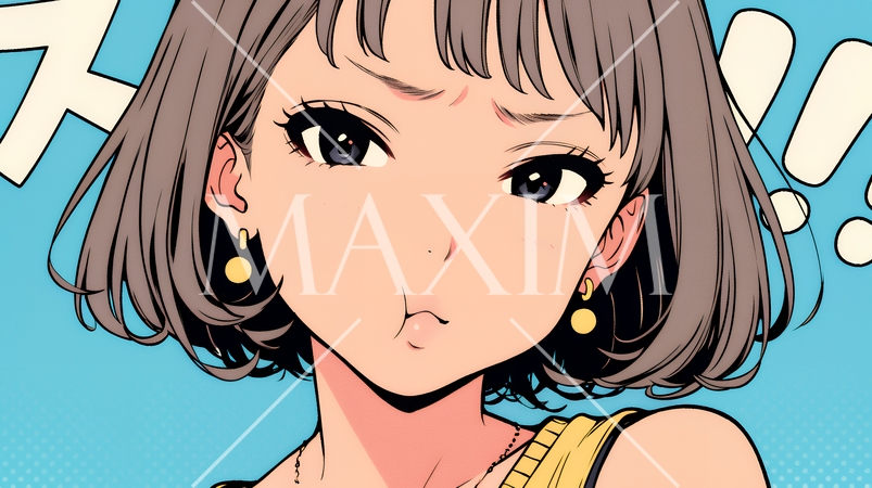 イライラした表情で口をとがらせて舌打ちをしている若い女性