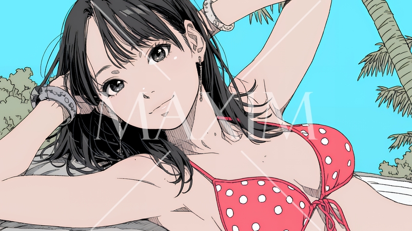 ビーチリゾートを旅行中のビキニ姿の若い女性