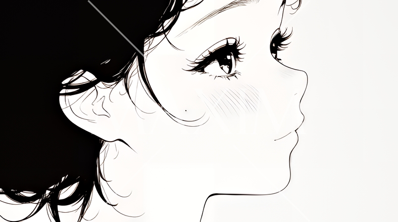 輝く瞳で見つめる好奇心旺盛な若い女性（シンプルな色使い）