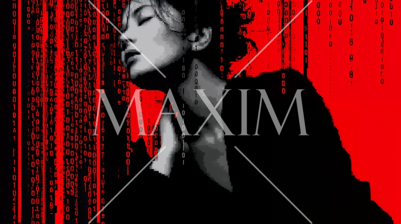 デジタルデータと日本人ビジネスウーマン｜AI・IT時代のテクノロジーイメージ（バイナリーコード）