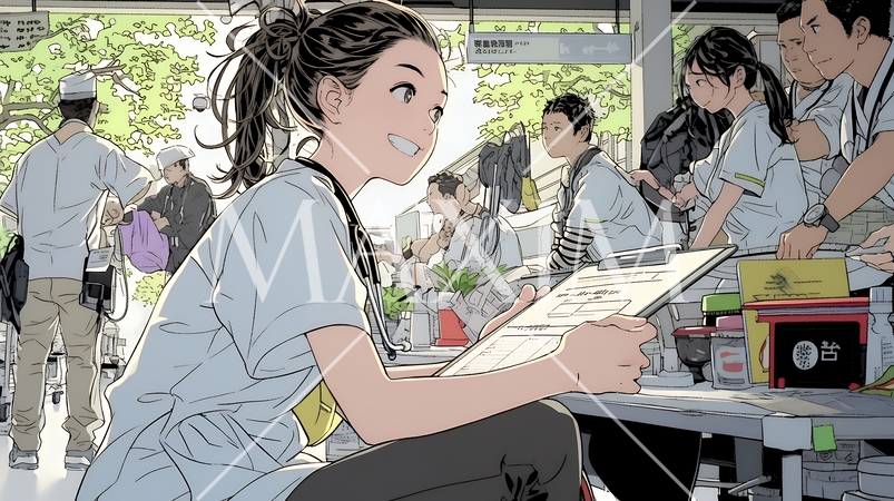 打ち合わせ（カンファレンス）に向かう看護師