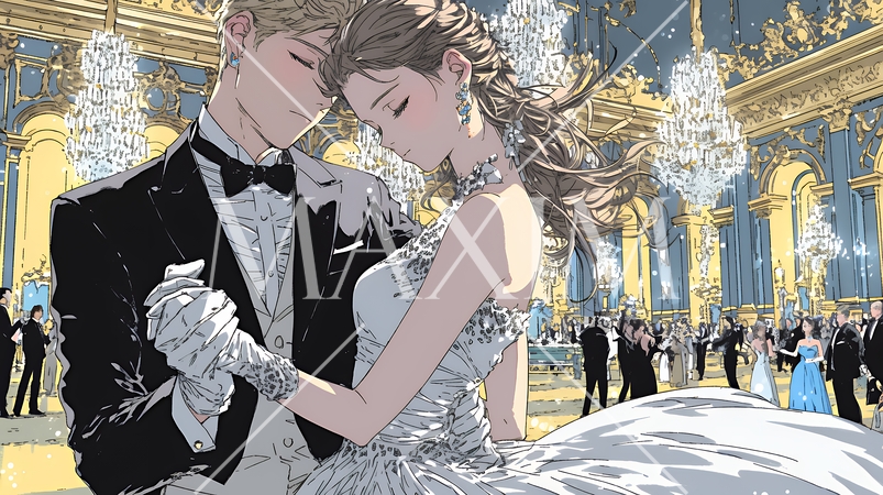 「社交ダンス（ボールルームダンス）パーティに参加している若い女性」のイラストに適する日本語の単語の羅