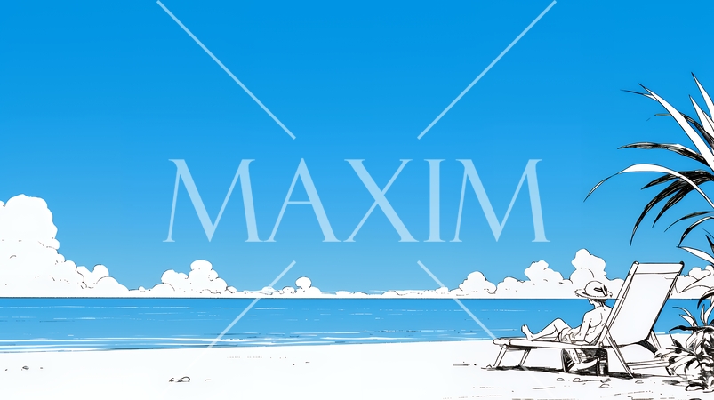 夏のビーチの風景（シンプルな色使い）