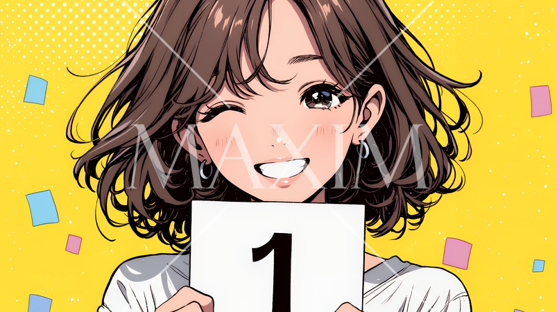 数字の「1」を掲げている若い女性