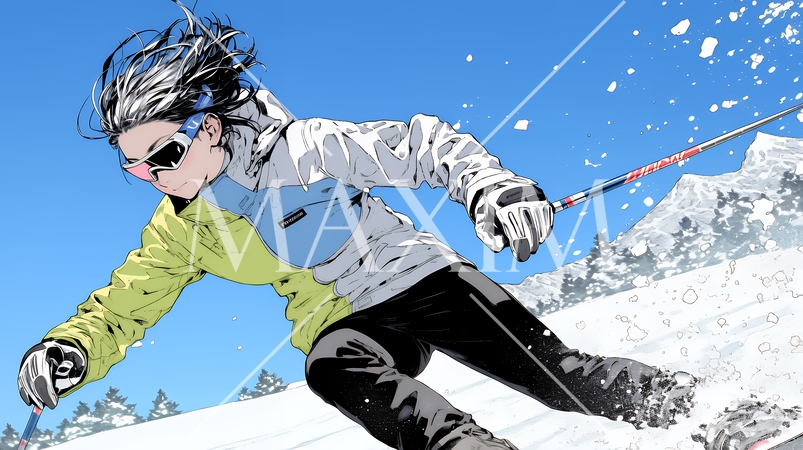 スキーを楽しんでいる若い女性