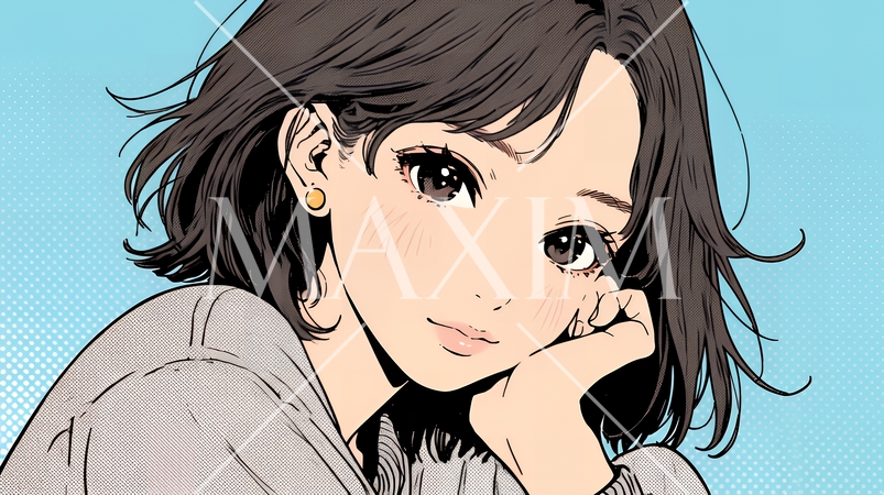 お茶目な（生意気な表情をした遊び心のある）若い女性