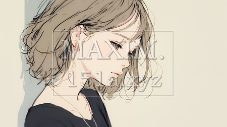 寂しそうに壁に寄りかかる女の子｜孤独と哀愁を感じる女性の人物イラスト（イラストID:2981787-18130）
