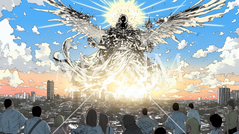 最後の審判：都会の夕日に神が降臨
