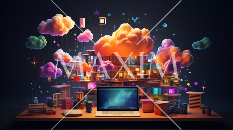 クラウドコンピューティング：クラウド上でデータ共有、複数のデバイスからアクセス。