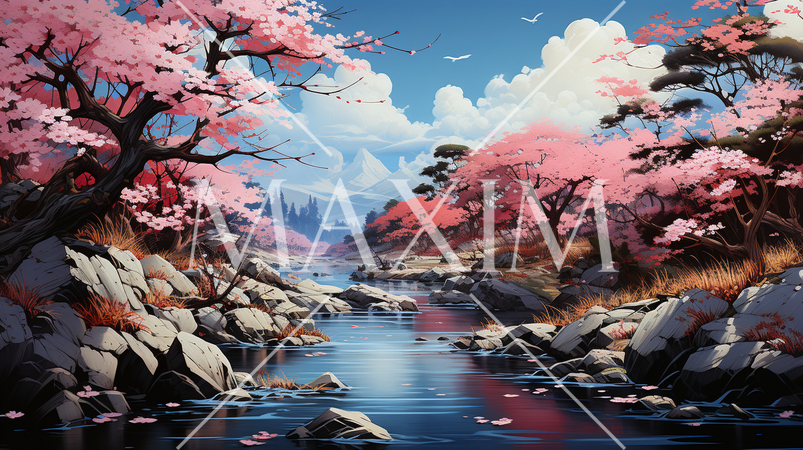 桃源郷：桃・梅・桜の花が咲き乱れる里