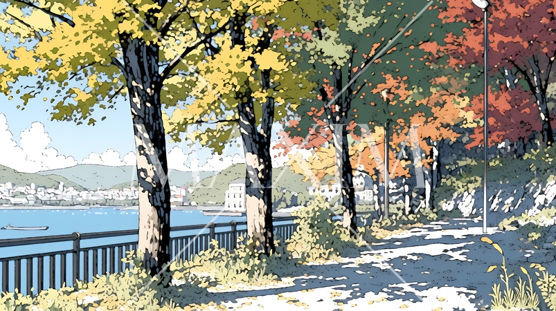 水辺の紅葉風景