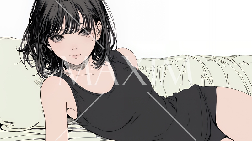 下着姿でくつろいでいる若い女性