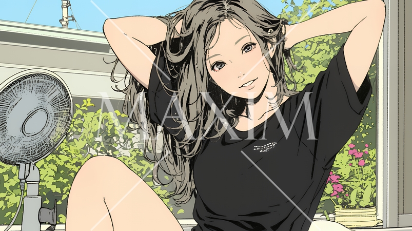 ヘアーシャワーの後の濡れ髪の若い女性