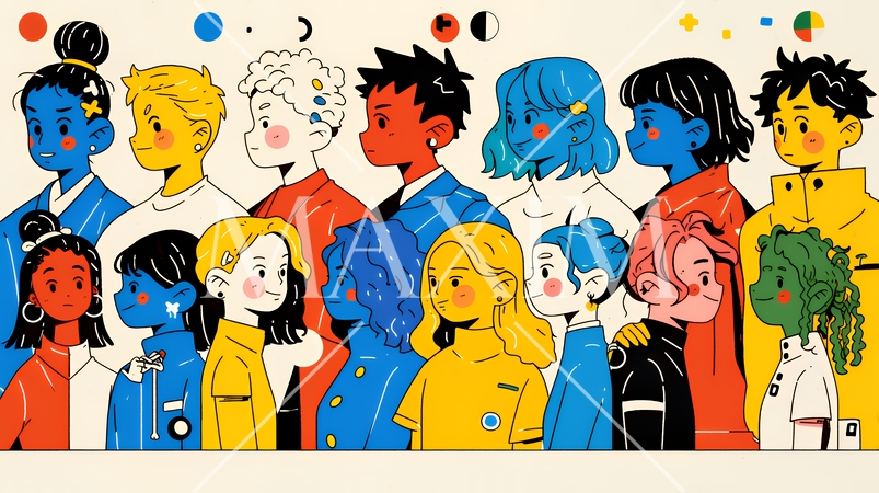 ダイバーシティ＆インクルージョンのビジネスコンセプト｜多様性と平等を表す企業PRイラスト